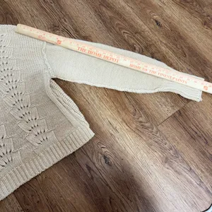 Free People Cream Knit Sweater Women's L Crewneck Slight Crop Cottage Minimalist thumbnail 6
