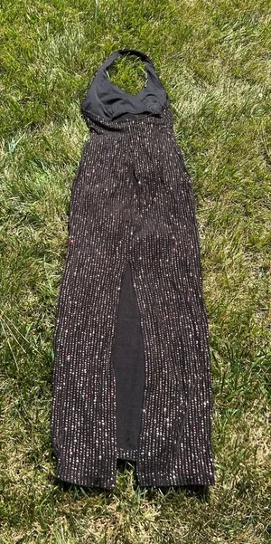 Vtg‎ Y2K City Triangles Black Sparkle Halter Maxi Dress Prom Gown size small thumbnail 1