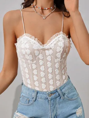 SheIn White Hearts Bodysuit thumbnail 1