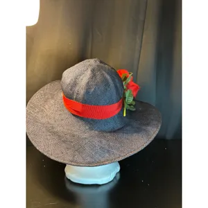 Career Collection Navy Blue Wide Brim Sun‎ Hat Red Rose Accent Straw Style Hat thumbnail 8