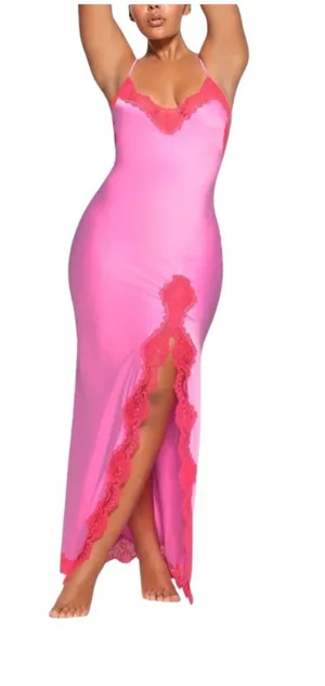 SKIMS Woven Shine Lace Long Dress XXS thumbnail 1