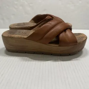 Korks Faithe Platform‎ Wedge Shoes Womens Size 8 Brown Leather Slide Sandals thumbnail 3
