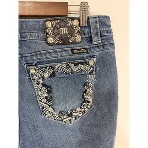 Miss Me Mid-Rise Easy Boot Jeans Size 33 Blue Embellished Denim Y2K Style Cotton thumbnail 7