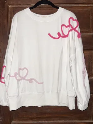 Peach Love California White Sweatshirt with Pink Heart Accents thumbnail 1