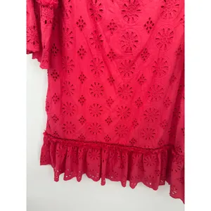 Anthropologie Pink‎ Eyelet Shift Dress Sz 8 Boho Ruffle Embroidered Feminine thumbnail 5