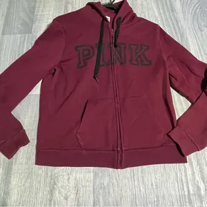 Victoria’s Secret PINK Burgundy Maroon Zip-Up Hoodie; Large Women’s thumbnail 1