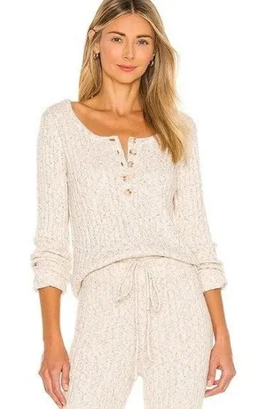 NWT Heartloom Womens Lilah Henley‎ Pullover Sweater in Oat Size L Minimalist thumbnail 1