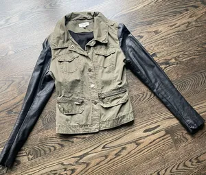 Army Green Lightweight Jacket With Pleather Arms Size 8 thumbnail 1