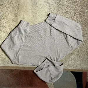 Alo Yoga Muse Ribbed Cropped Hoodie Womens S Gravel Heather Athleisure thumbnail 6