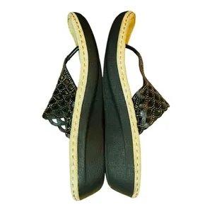 Berkley Jensen Womens Black Laser Cut Rhinestone Wedge‎ Thong Sandals Size 9.5 thumbnail 7