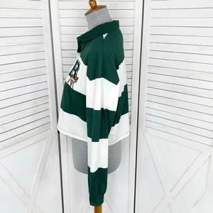 Disney Bambi Y2K Rugby Stripe‎ Cropped Polo Shirt Green White Small Long Sleeve thumbnail 2