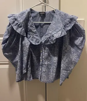 Blue puff sleeve top thumbnail 1