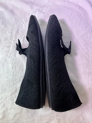 Skechers Black Knit Memory Foam Pointed Ballet Flat with Bow thumbnail 6