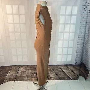 Dress Forum Tan Metallic Glitter High Neck Ruched Slit Bodycon Midi Dress Small thumbnail 7