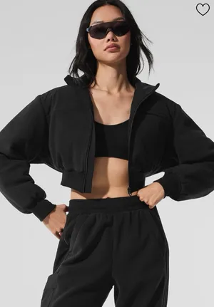 Alo Yoga NWT Polar Fleece Cropped Wintry Mix Full Zip Jacket Black Size S thumbnail 1