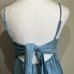 SO Light Blue Chambray Denim Babydoll Mini Sundress Tunic Tank thumbnail 6