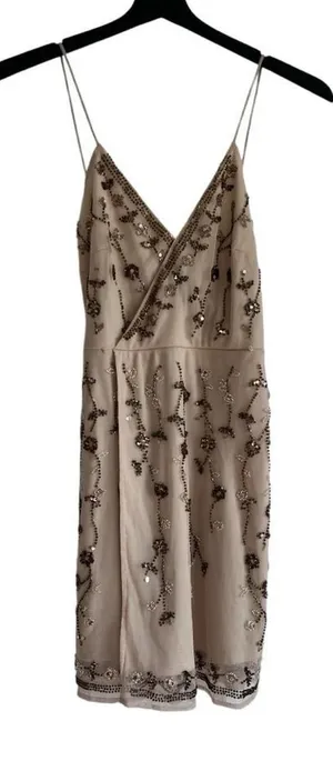 NEW Altar'd State Dress Women's Analia Beaded Spaghetti Strap Nude thumbnail 1