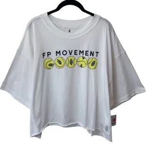 NEW Free People Movement‎ Inspire Logo Court Tee Athletic Tennis Comfort White L thumbnail 2