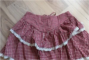 Sky to Moon Red Gingham Lace-Trim Tiered Skirt - Women thumbnail 3