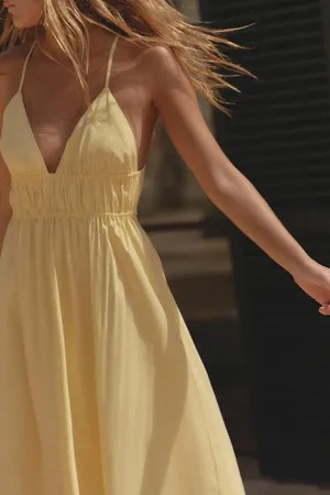 Zara Butter Yellow Bohemian Halter Cotton Maxi Dress thumbnail 11