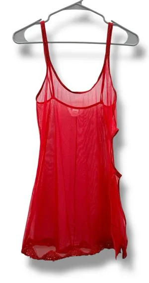 Victoria's Secret‎ Red Mesh Side Cut Out Sequin Hem Lingerie Chemise Sz L thumbnail 1