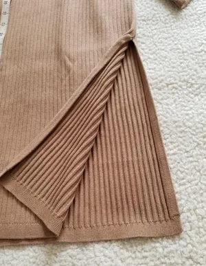 GOOD AMERICAN Sleeveless Rib Knit Tie Waist Midi Dress Taupe Tan Size 2 M thumbnail 10