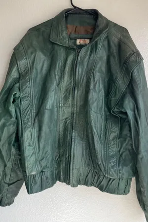 vintage dark green leather bomber jacket Full Zip Women’s Sz XL Made in Mexico thumbnail 1