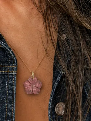 Freida Rothman Vault Hand-Carved Rose Quartz Flower Pendant Brass Based thumbnail 6