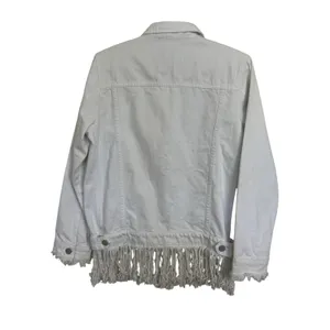 BLANKNYC White Fringe Denim Jacket S Western Rodeo Coastal Cowgirl Flap Pockets thumbnail 2