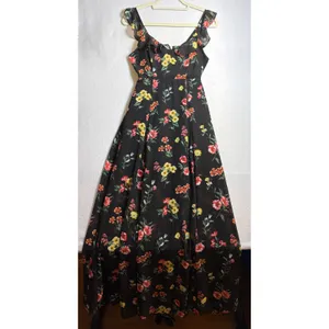 Forever 21 Contemporary Black Floral Maxi Dress Ruffle Tie Back Slit Small thumbnail 2