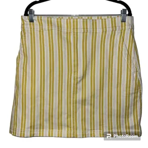 LOFT size 12 women’s striped skirt yellow white zip button close with pockets thumbnail 1
