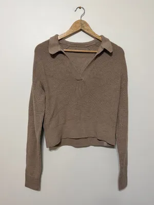 Lululemon Collared Merino Wool-Blend Sweater Medium Heathered Beech Wood thumbnail 2