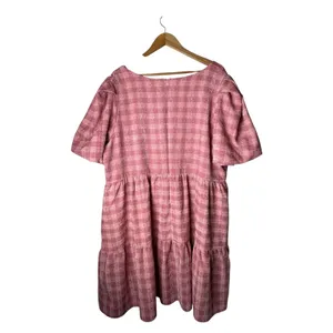 English Factory‎ Gingham Babydoll Dress Women 3X Pink Puff Sleeve Tiered Boho thumbnail 3