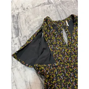 Free People Romper Womens Black Floral Leaf Print Open Back Flutter Sleeve 12 thumbnail 5