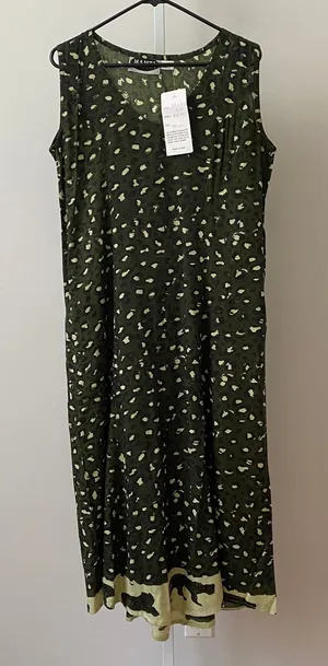 Mamta Rayon Boho Relaxed Lagenlook Animal Print Midi Dress One Size Green thumbnail 1