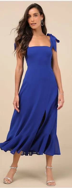 Lulus Summer Invite Royal Blue Tie-Strap Tiered Midi Dress Size XS Feminine thumbnail 1