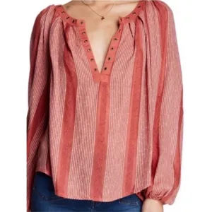 Free People Against All‎ Odds grommet blouse top women's XS peasant rust NEW thumbnail 3