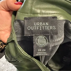 Urban Outfitters‎ Faux Leather Wide Leg Green Pant Olive Army Hunter High Waist thumbnail 7