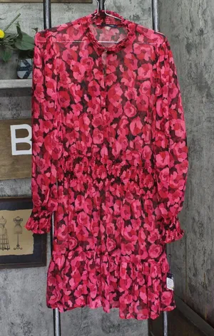 Tommy Hilfiger Womens Floral-Print Chiffon Fit & Flare Dress Red Black Floral 14 thumbnail 1