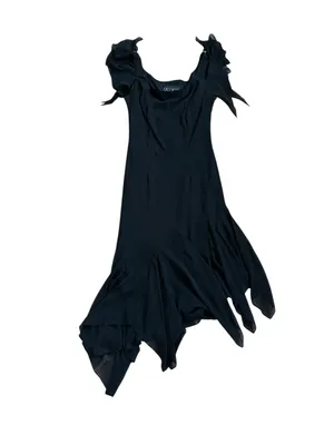Vintage Alex Evenings Black Chiffon Midi Dress Handkerchief Hem Witchy 90s Y2K thumbnail 2
