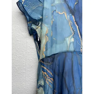 Women's Water Print Mesh Dress XL Wedding Guest Summer Party Cocktail Nautical thumbnail 9