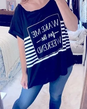 CATO black T-shirt Wake me for the weekend size 26/28W thumbnail 1