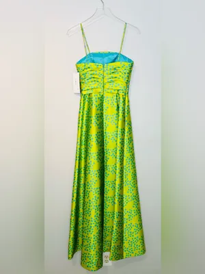 Theia Lime Green Spotted Puppy Dog Satin Formal Strapless Gown Dress thumbnail 2