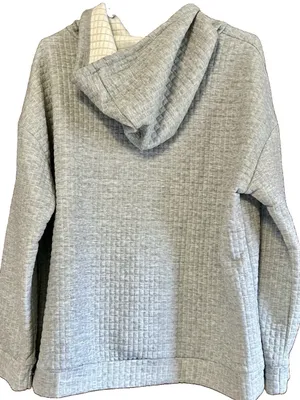 Women's XL Grey Quilted Waffle Christmas Tree Hoodie Holiday Pullover Sweatshirt thumbnail 11
