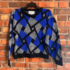 Emily’s Closet womens vintage abstract geometric ski sweater blue S thumbnail 1