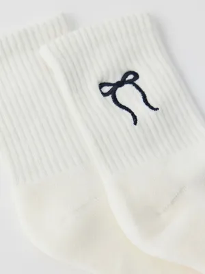 Bow Icon Embroidered Quarter Crew Socks Black & White by Urban Outfitters NWT thumbnail 4