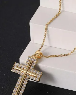 Stainless Steel Rhinestone Cross Pendant Necklace thumbnail 1