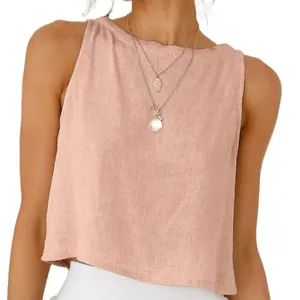 NWT Women’s Linen Crop Tank Top‎ – Sleeveless Summer Casual Small thumbnail 1