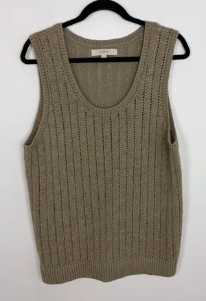Loft Open Knit Sweater Vest Tank Scoop Neck Pullover Pointelle Coastal Size XL thumbnail 1