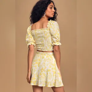 Anthropologie Charlie Holiday Lola Lemonade Floral Skater Skirt/smock crop set thumbnail 7